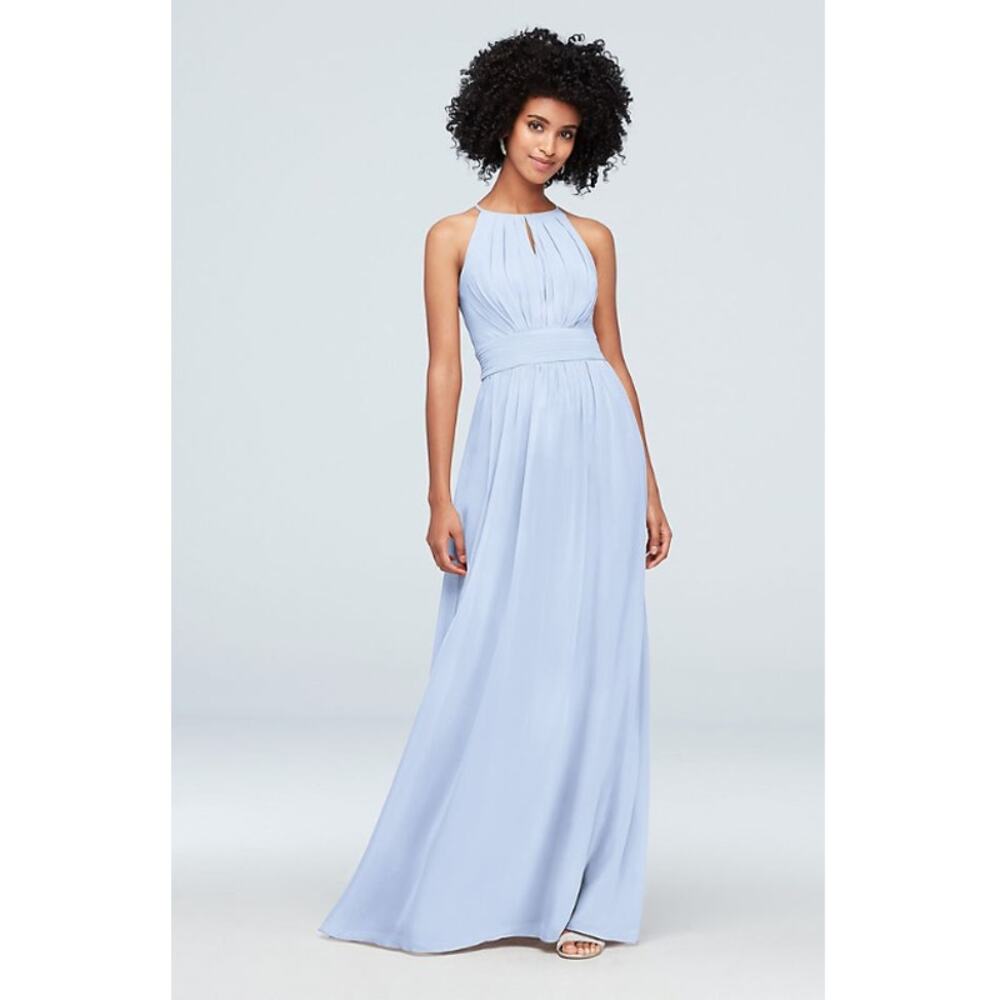 CELEBRATE DB STUDIOS Ice Blue Chiffon High Neck Long Dress Size 6 NWT‎